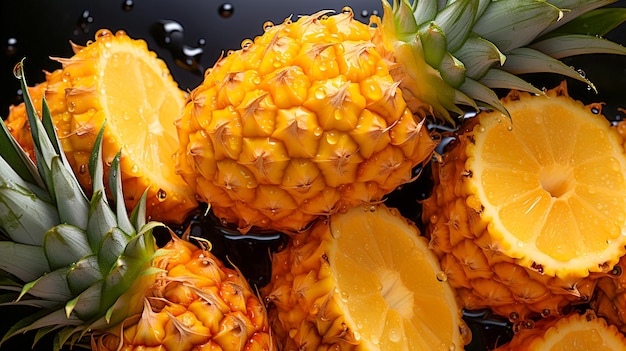 Fresh pineapple with water drops