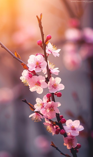 Fresh pink cherry blossom generative ai