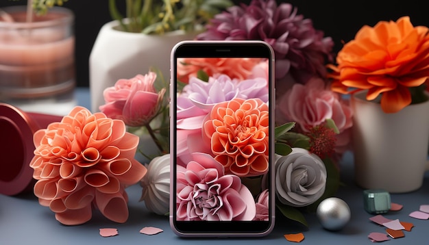 Photo fresh pink flower bouquet in a modern vase on a table generated by artificial intelligence