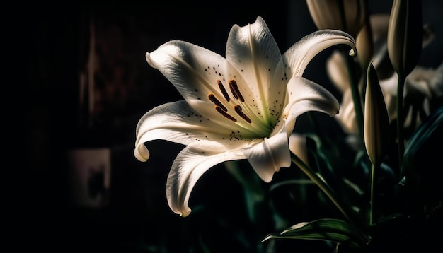 AIによって生成された自然の中にある新鮮なピンクのチューリップの花の優雅さ