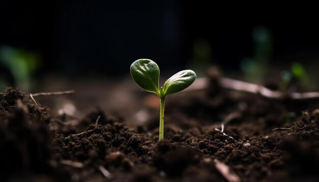 Fresh plant growth emerges from dirt new life generated by AI