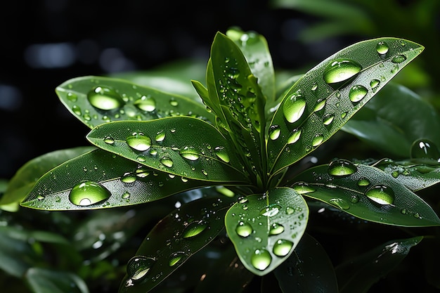 Photo fresh plant with dew drops on its leafs generative ai