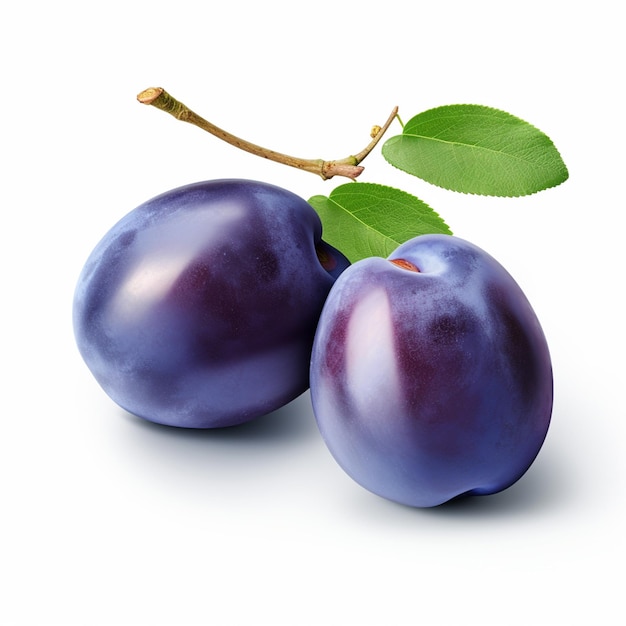 fresh plum fruits with leaves