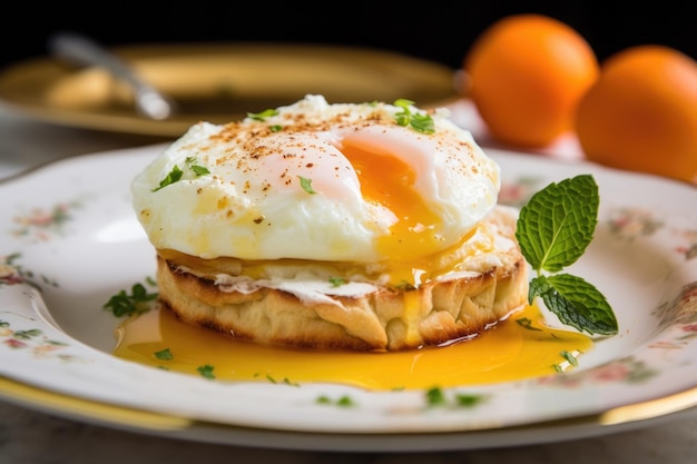 Fresh poached egg on an english muffin