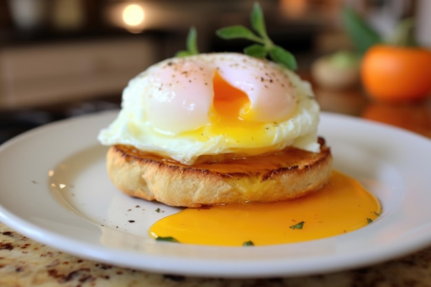 Fresh poached egg on an english muffin