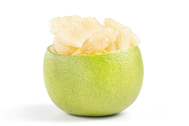 Fresh pomelo pummelo grapefruit shaddock isolated on white background close up cut out clipping path Fruit for Midautumn festival