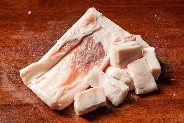 Fresh pork suet on chopping board