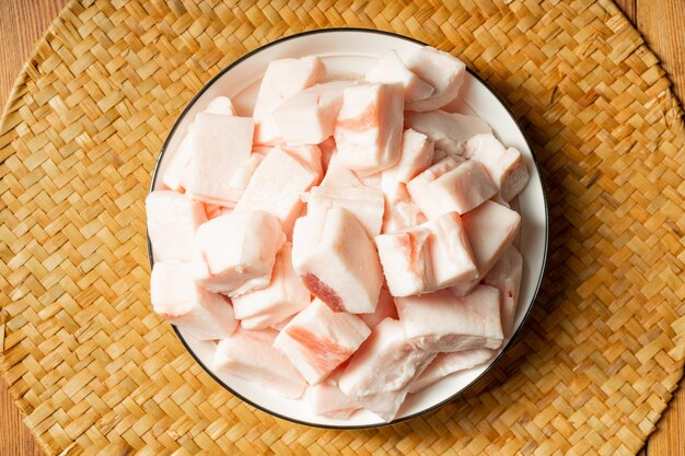 Fresh pork suet on chopping board