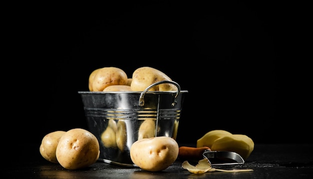 Photo fresh potatoes on a black background