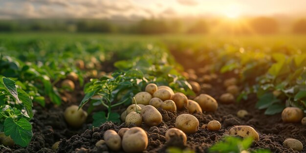 Photo fresh potatoes harvested naturally and organically on the fie generative ai