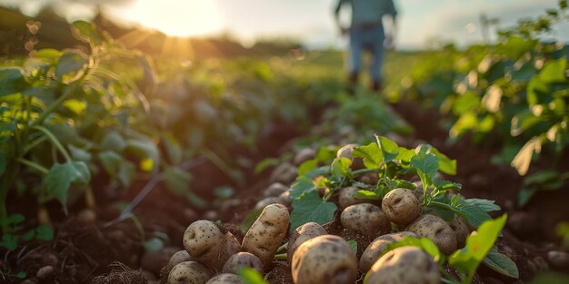 Fresh potatoes harvested naturally and organically on the fie Generative Ai