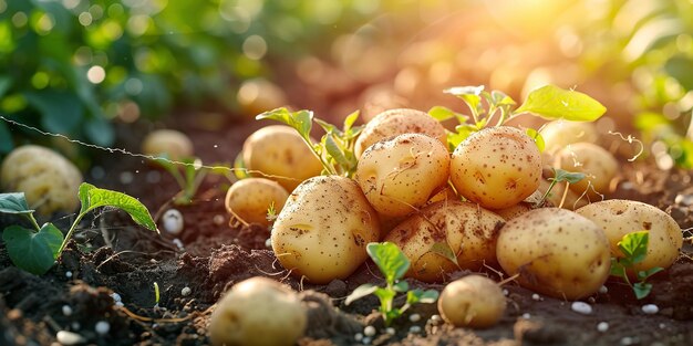 Fresh potatoes harvested naturally and organically on the fie Generative Ai