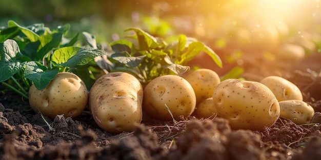 Fresh potatoes harvested naturally and organically on the fie Generative Ai