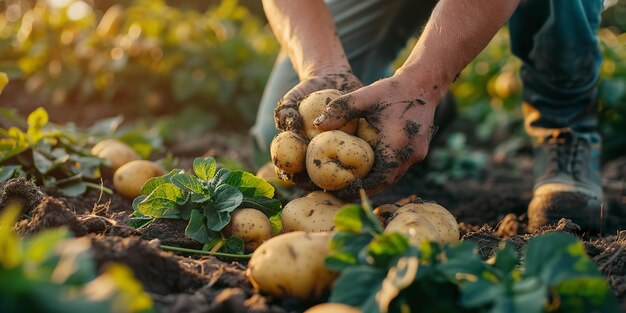 Fresh potatoes harvested naturally and organically on the fie Generative Ai