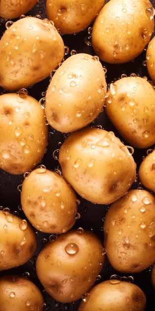 Fresh potatoes with water drops