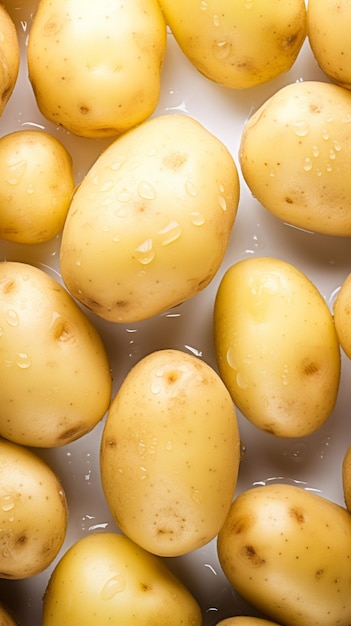 Fresh potatoes with water drops