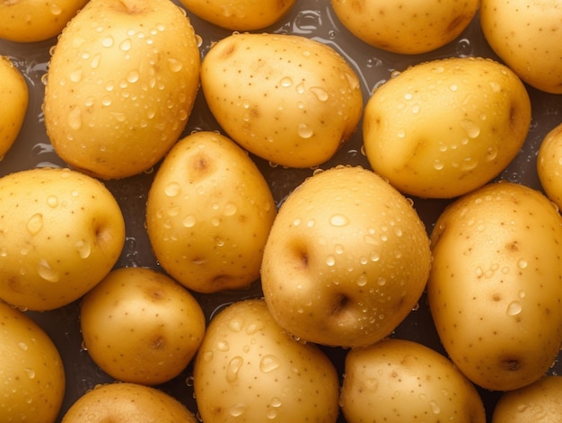 Fresh potatoes with water drops