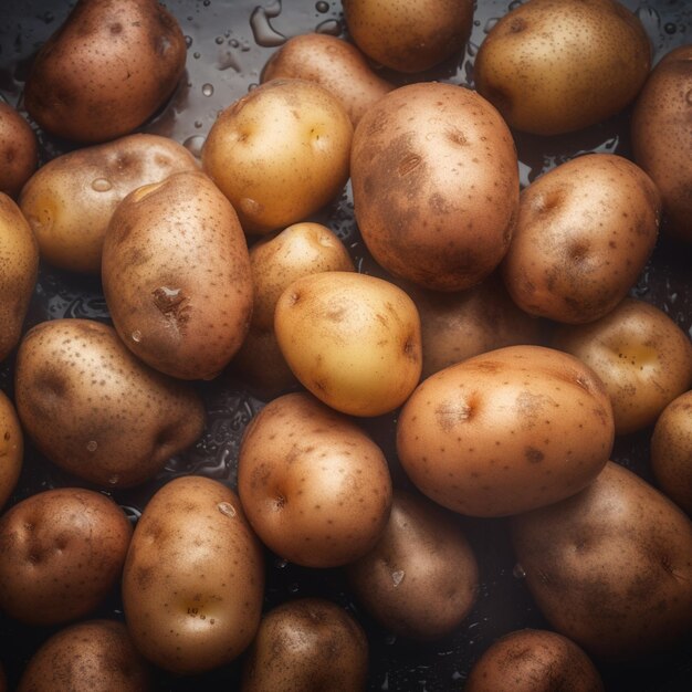 Fresh potatoes with water drops