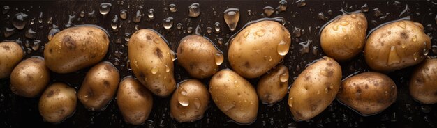 Fresh potatoes with water drops