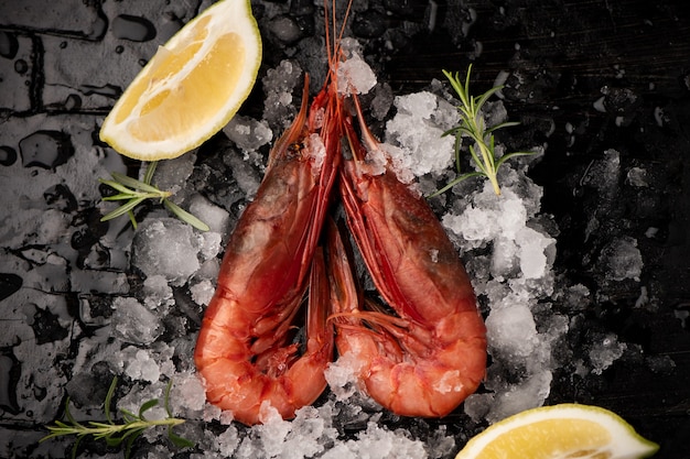 Fresh Prawns from Mazara del Vallo on black background close up