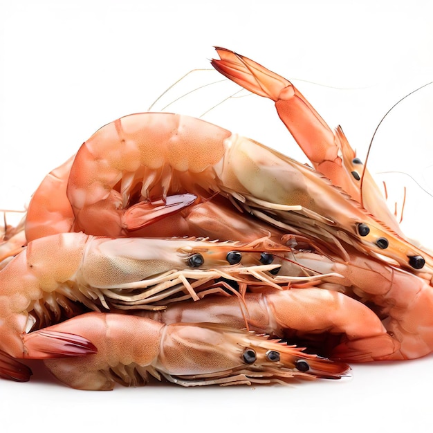 Fresh prawns piled isolated on white background