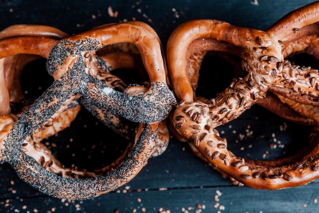 Fresh prepared homemade soft pretzels or bagels