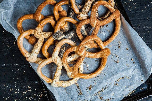 Fresh prepared homemade soft pretzels or bagels