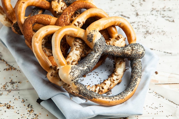 Fresh prepared homemade soft pretzels or bagels