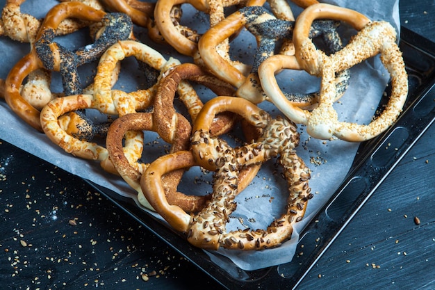 Fresh prepared homemade soft pretzels