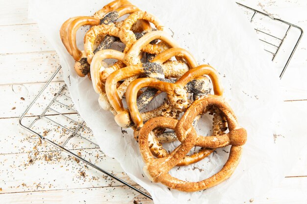 Fresh prepared homemade soft pretzels