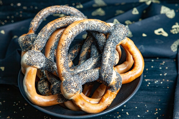 Fresh prepared homemade soft pretzels.