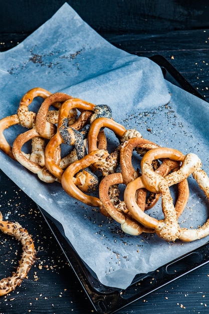 Fresh prepared homemade soft pretzels.