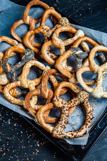 Fresh prepared homemade soft pretzels.