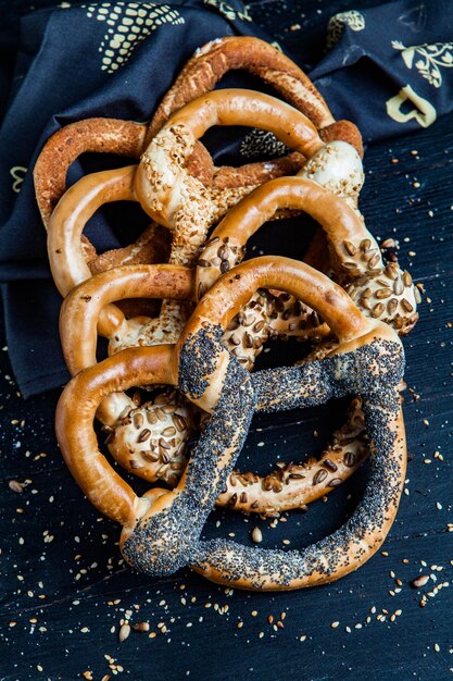 Fresh prepared homemade soft pretzels.