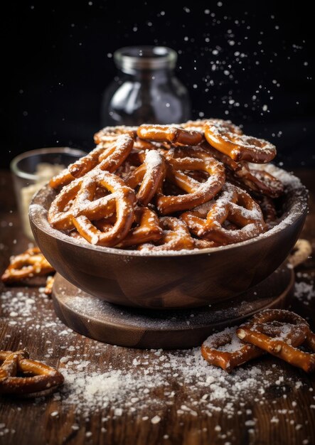 Fresh pretzels in the bowl on the table Generative AI