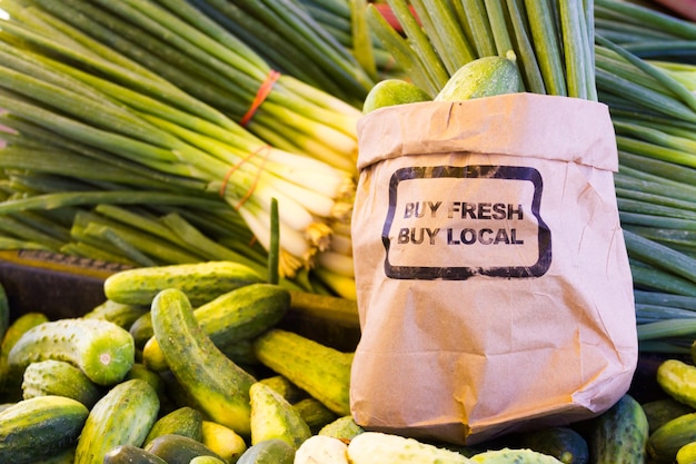 Fresh produce on sale at the local farmers market.