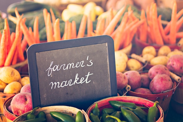 Fresh produce on sale at the local farmers market.