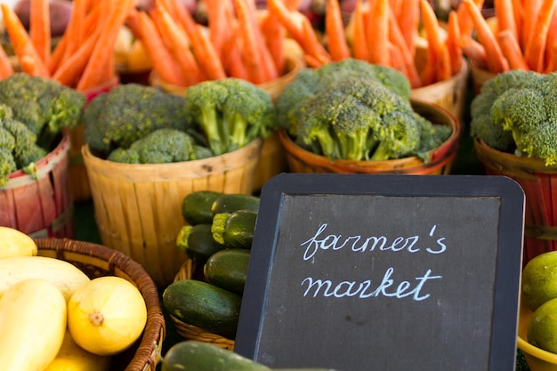 Fresh produce on sale at the local farmers market.