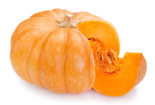 Fresh pumpkin isolated on white background closeup