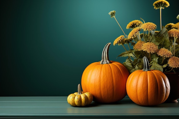 Fresh Pumpkins with Green background Empty copy space Food Photography