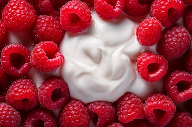 Fresh raspberries in creamy delight generative ai