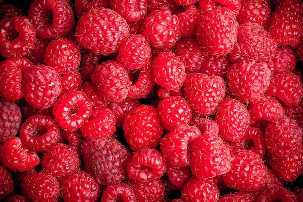 Fresh raspberries fruit closeup background  