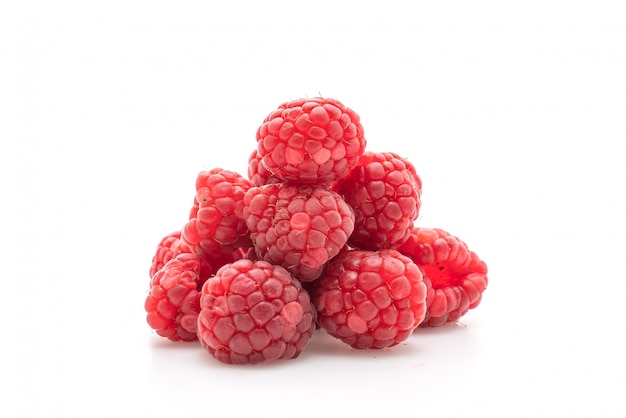 fresh raspberries on white background