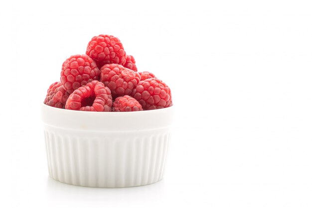 fresh raspberries on white background