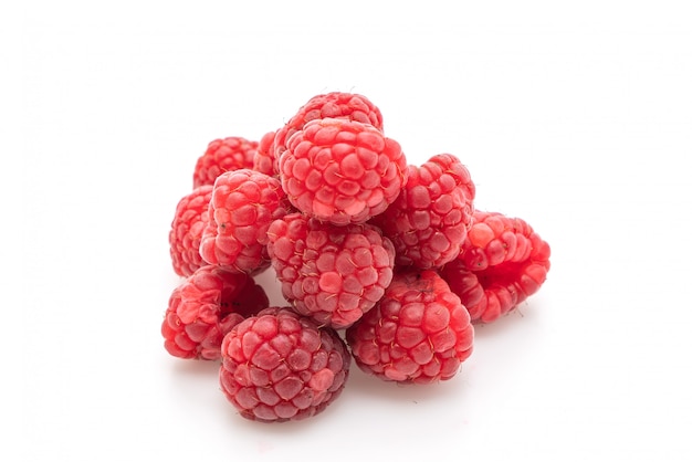 fresh raspberries on white background