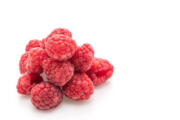 fresh raspberries on white background