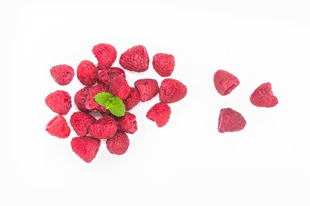 Fresh raspberries on white background