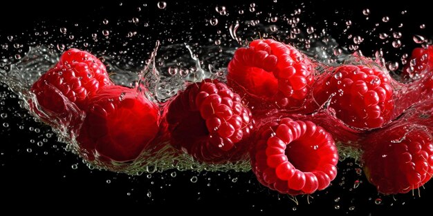 Fresh raspberries with drops of water