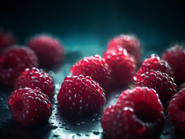 Fresh raspberries with drops of water