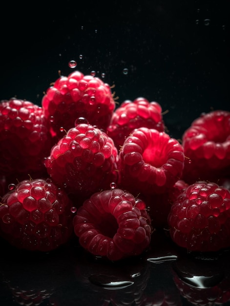 Fresh raspberries with drops of water